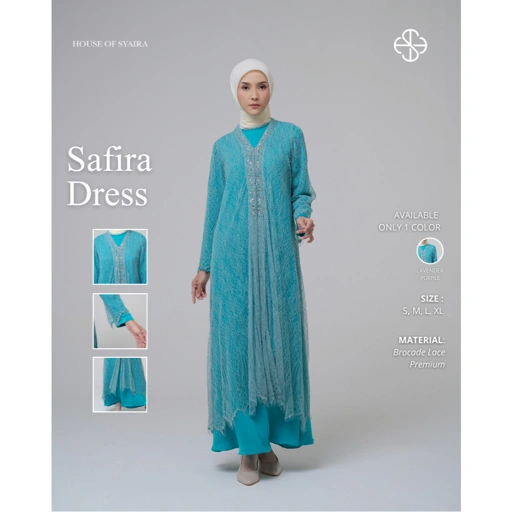 House of Syaira Safira Dress - Dress Wanita Brokat Payet Chiffon Flowy Elegan
