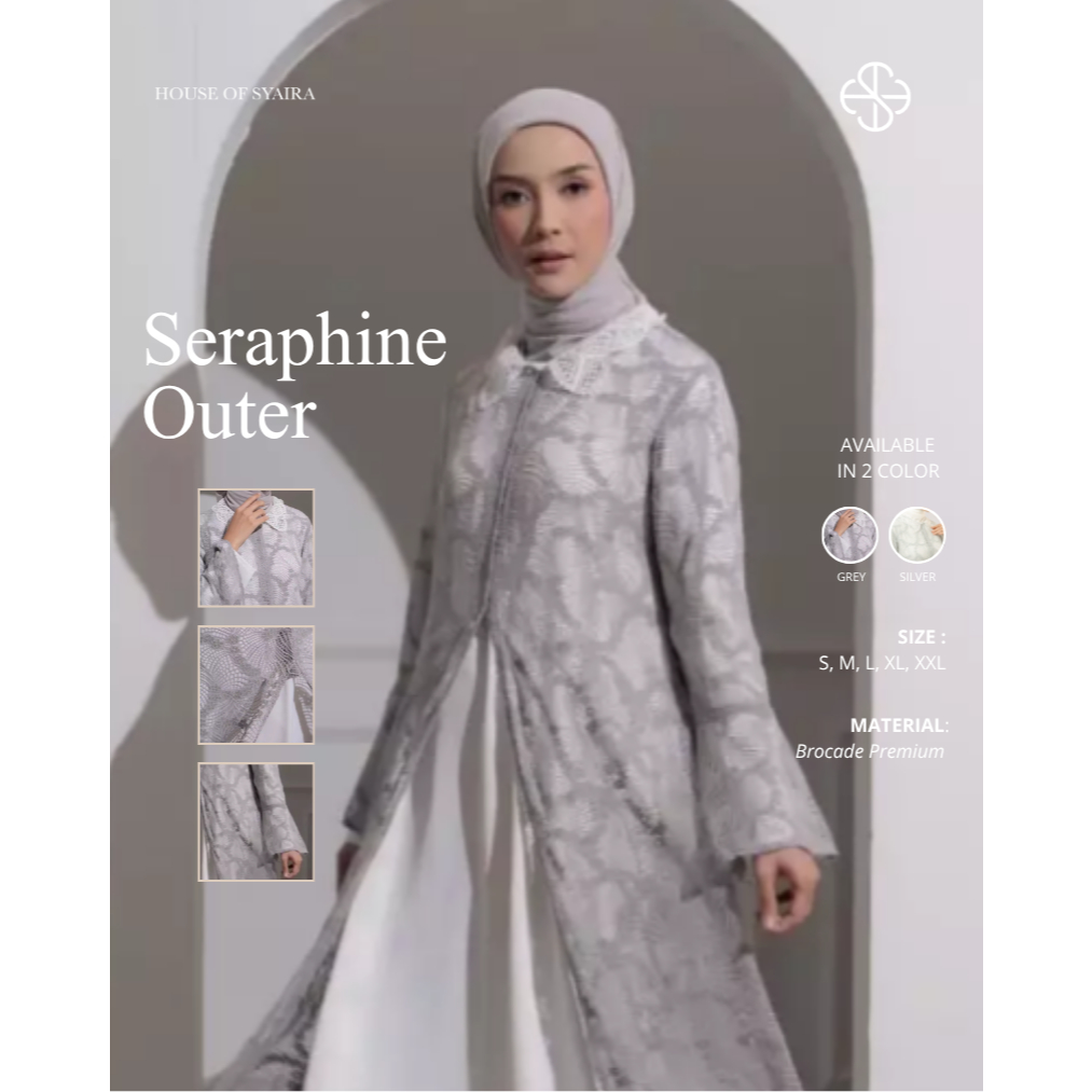 House of Syaira Seraphine Outer - Outer Wanita Brokat Grey Elegan