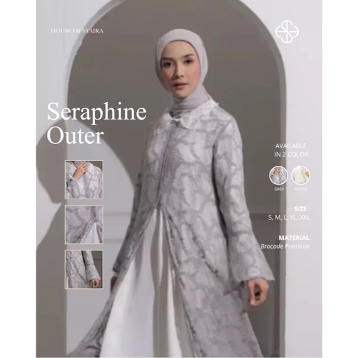 House of Syaira Seraphine Outer - Outer Wanita Brokat Grey Elegan