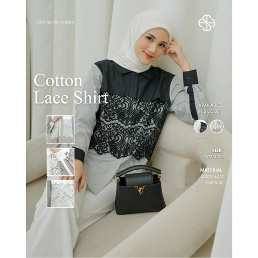 House of Syaira Cotton Lace Shirt - Kemeja Wanita Katun Premium Renda Elegan Lengan Panjang