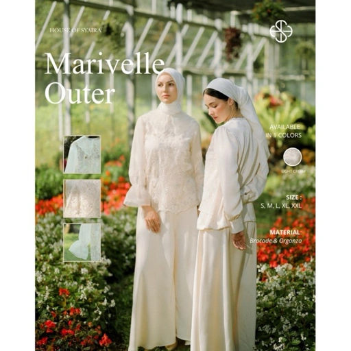 House of Syaira Marivelle IFW Series- Outer Wanita Brokat Floral Premium Organza Kerah Renda Elegan