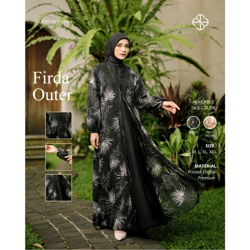 House of Syaira Firda Outer - Outer Wanita Chiffon Flowly Motif Floral Elegan Lengan Panjang