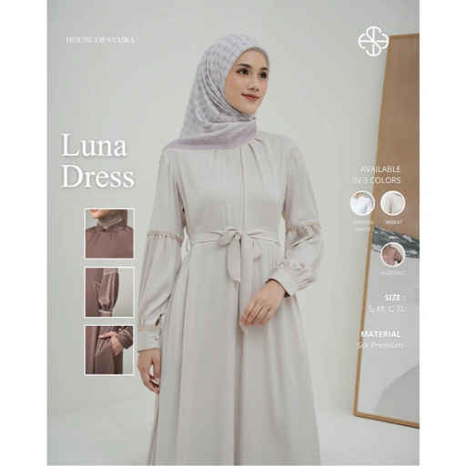 House of Syaira Luna Dress - Dress Wanita Royal Silk Flowy Belt Elegan Lengan Panjang