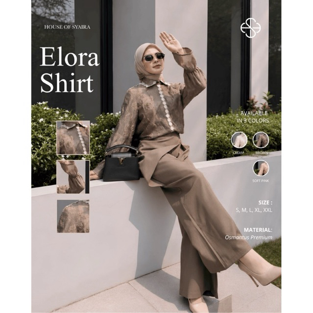 House of Syaira Elora Shirt - Osmanthus Wanita Kemeja Motif Floral Elegan Long Sleeve Modest
