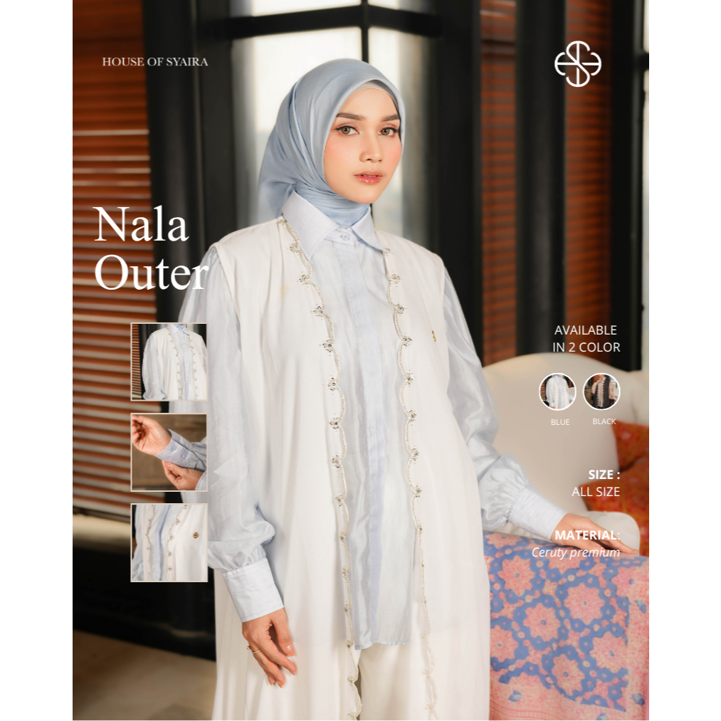 House of Syaira Nala Outer Semanggi Series - Outer Wanita Ceruty Renda Payet Elegan Panjang