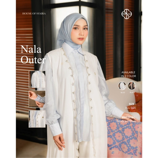 House of Syaira Nala Outer Semanggi Series - Outer Wanita Ceruty Renda Payet Elegan Panjang