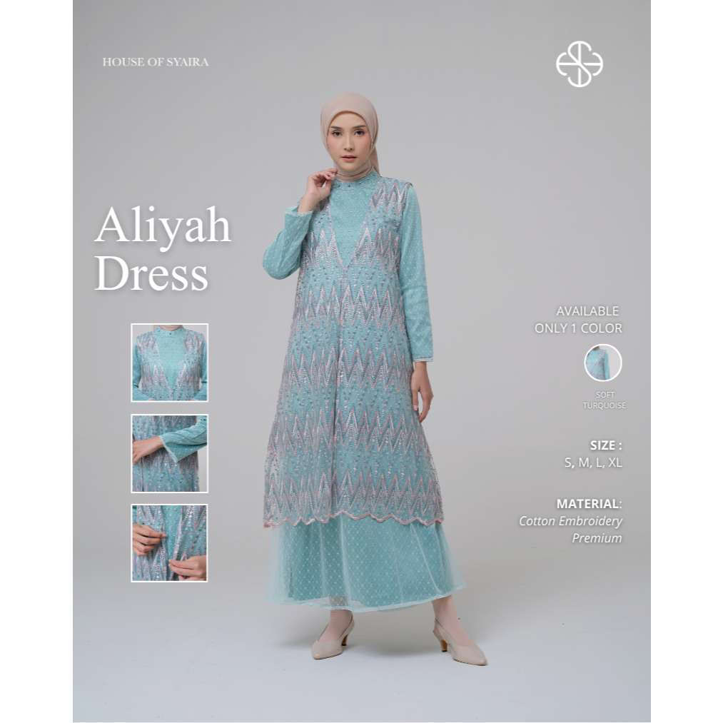 House of Syaira Aliyah Dress 2 in 1 - Dress Wanita Cotton Embroidery Outer Brokat Premium