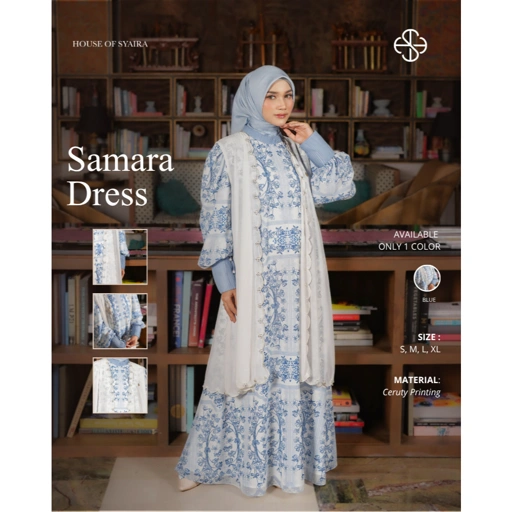 House of Syaira Samara Dress Semanggi Series - Dress Wanita Ceruty Printing Chiffon Plisket Elegan