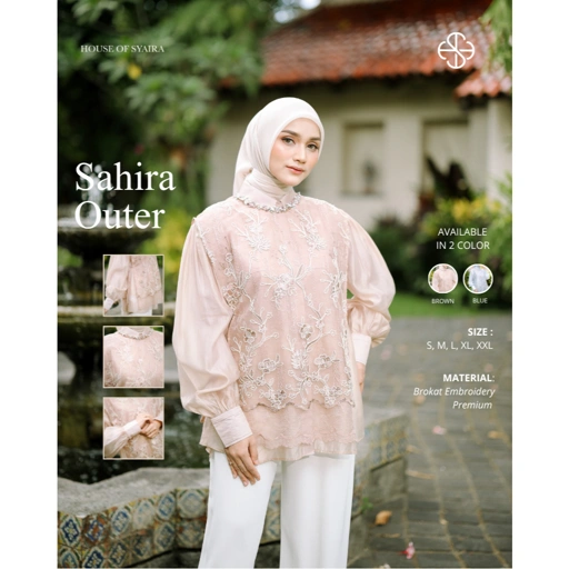 House Of Syaira Sahira Outer Brown - Outer Wanita Brokat Embroidery Payet Elegan