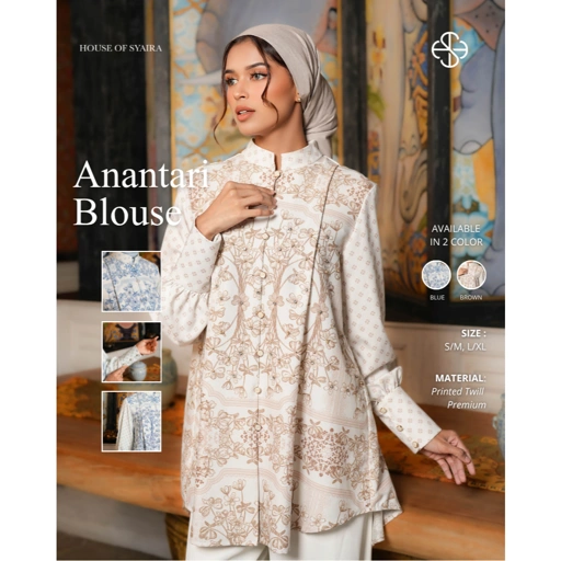 House of Syaira Anantari Blouse Semanggi Series - Blouse Wanita Printed Twill Motif Floral Payet Elegan