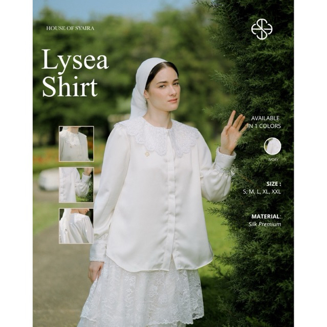House of Syaira Lysea Shirt IFW Series – Blouse Wanita Silk Premium Kerah Renda Elegant Modest
