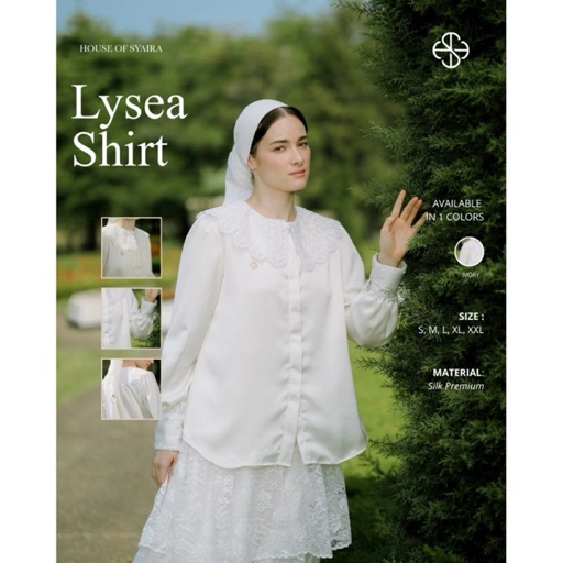House of Syaira Lysea Shirt IFW Series – Blouse Wanita Silk Premium Kerah Renda Elegant Modest