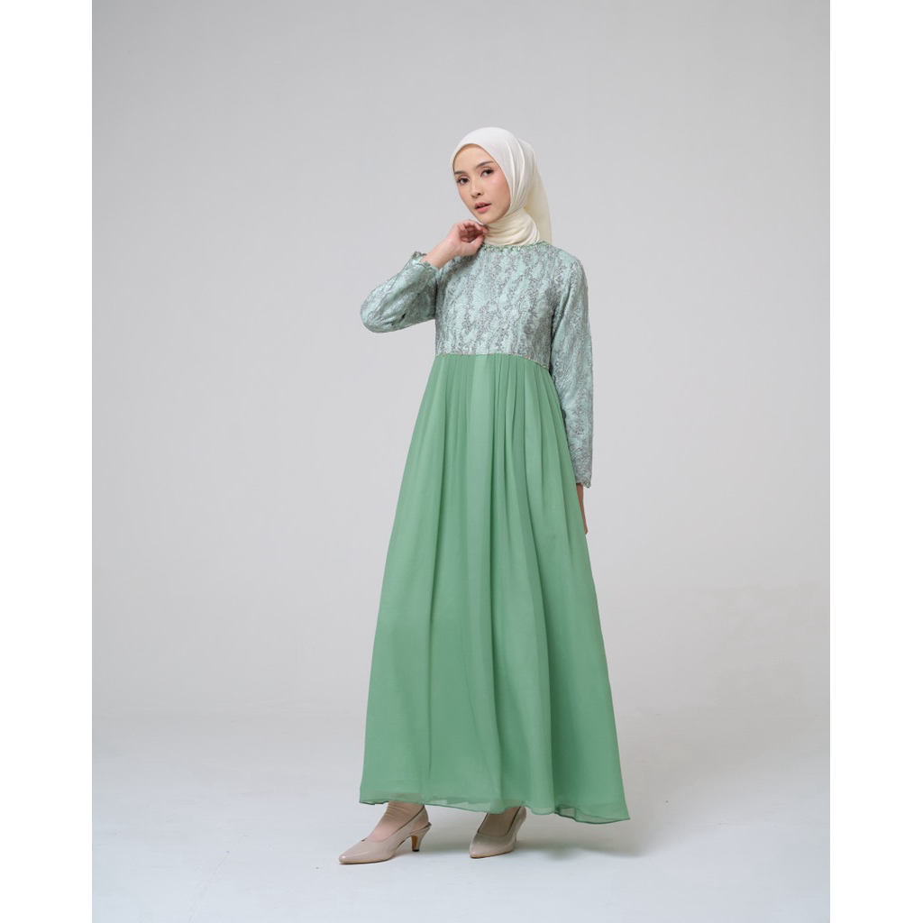 House of Syaira Zahira Dress - Dress Wanita Brokat Lace Chiffon Flowy Payet Elegan