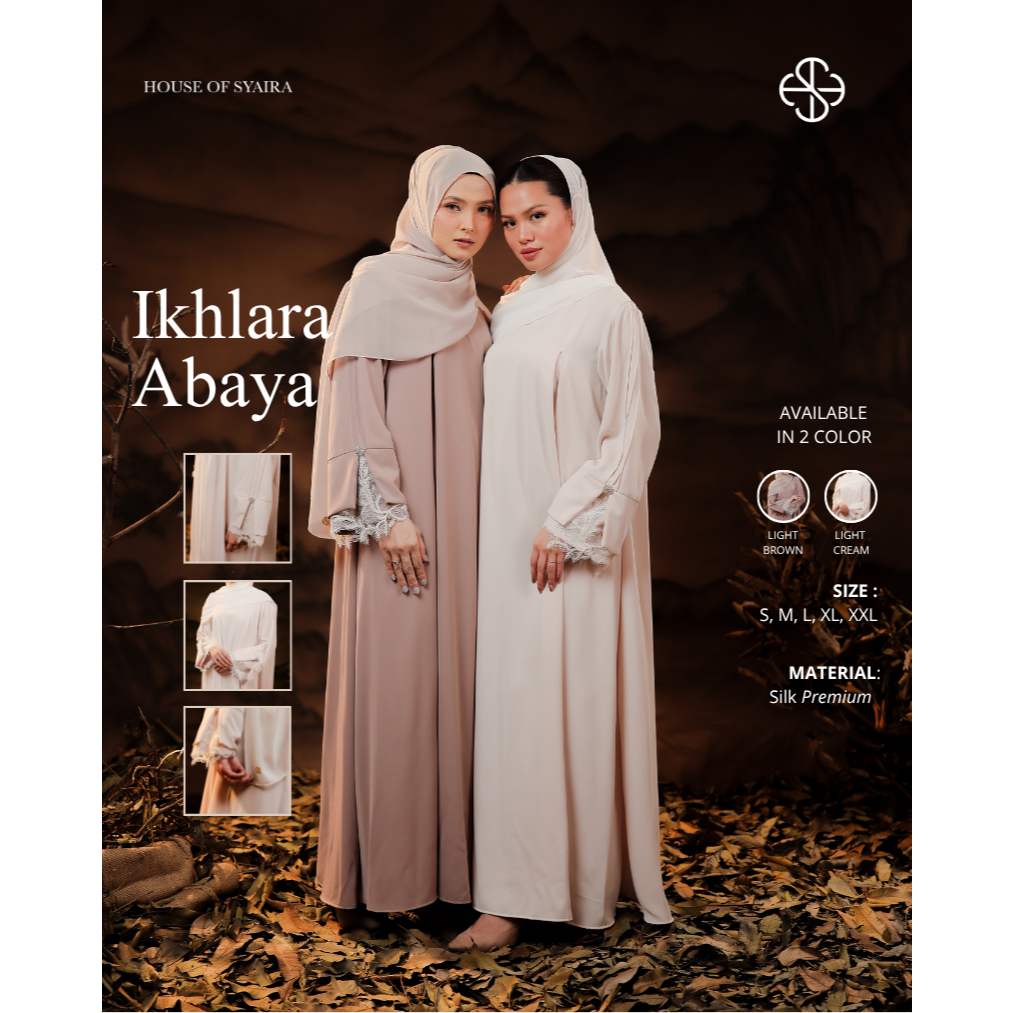 House of Syaira Ikhlara Abaya - Dress Abaya Wanita Silk Premium Renda Elegan