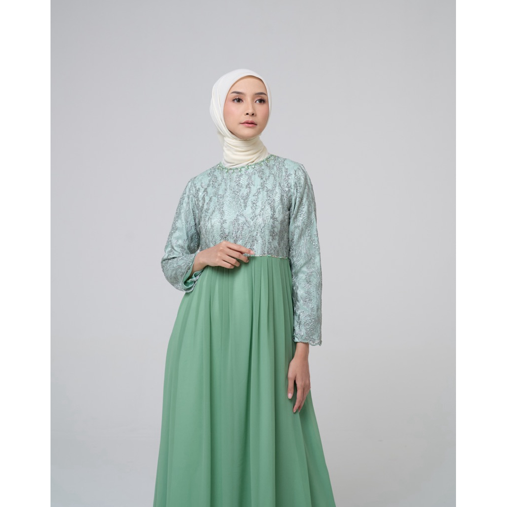 House of Syaira Zahira Dress - Dress Wanita Brokat Lace Chiffon Flowy Payet Elegan