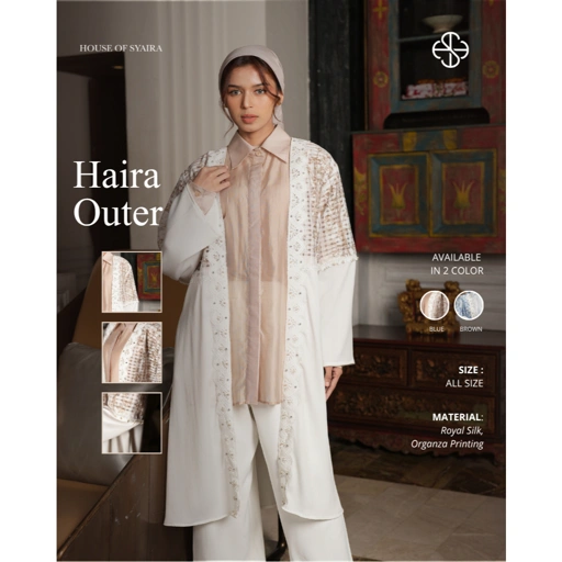 House of Syaira Haira Outer Semanggi Series - Outer Wanita Silk Organza Printing Renda Payet Elegan
