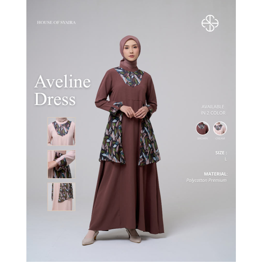 House of Syaira Aveline Dress - Dress Wanita Polycotton Motif Batik Daun Loose Fit