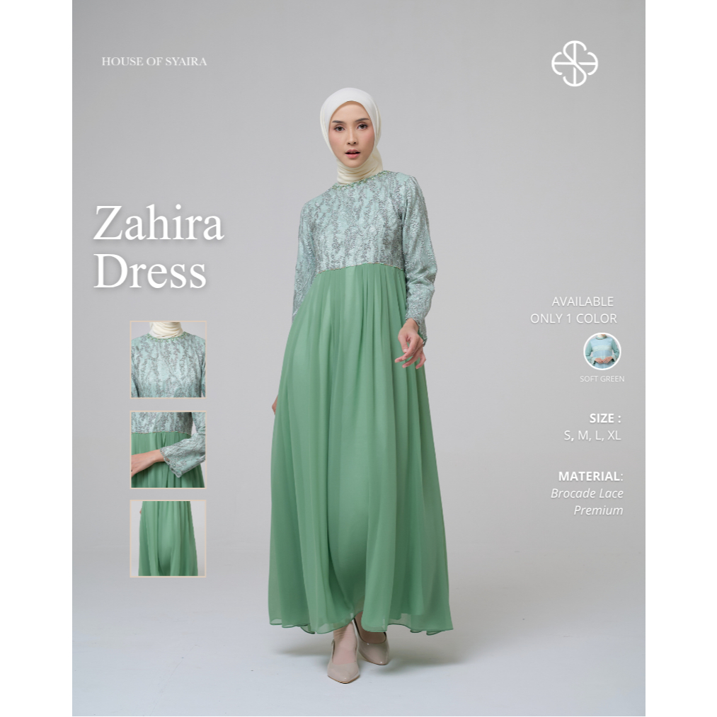House of Syaira Zahira Dress - Dress Wanita Brokat Lace Chiffon Flowy Payet Elegan