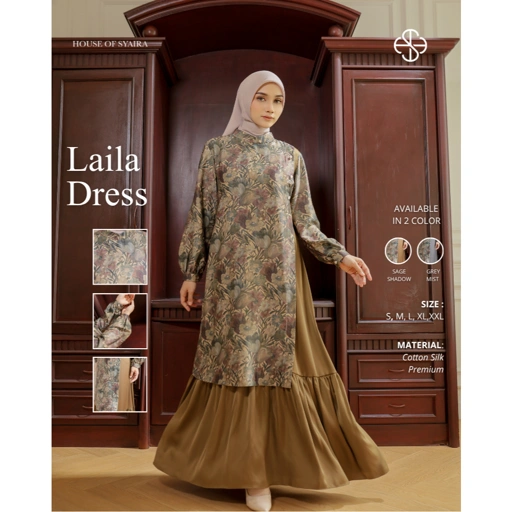 House of Syaira Laila Dress - Dress Wanita Elegan Motif Bunga Lengan Panjang