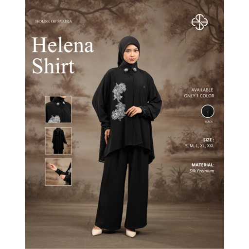 House of Syaira Helena Shirt - Kemeja Wanita Silk Premium Bordir Payet Elegan Lengan Panjang
