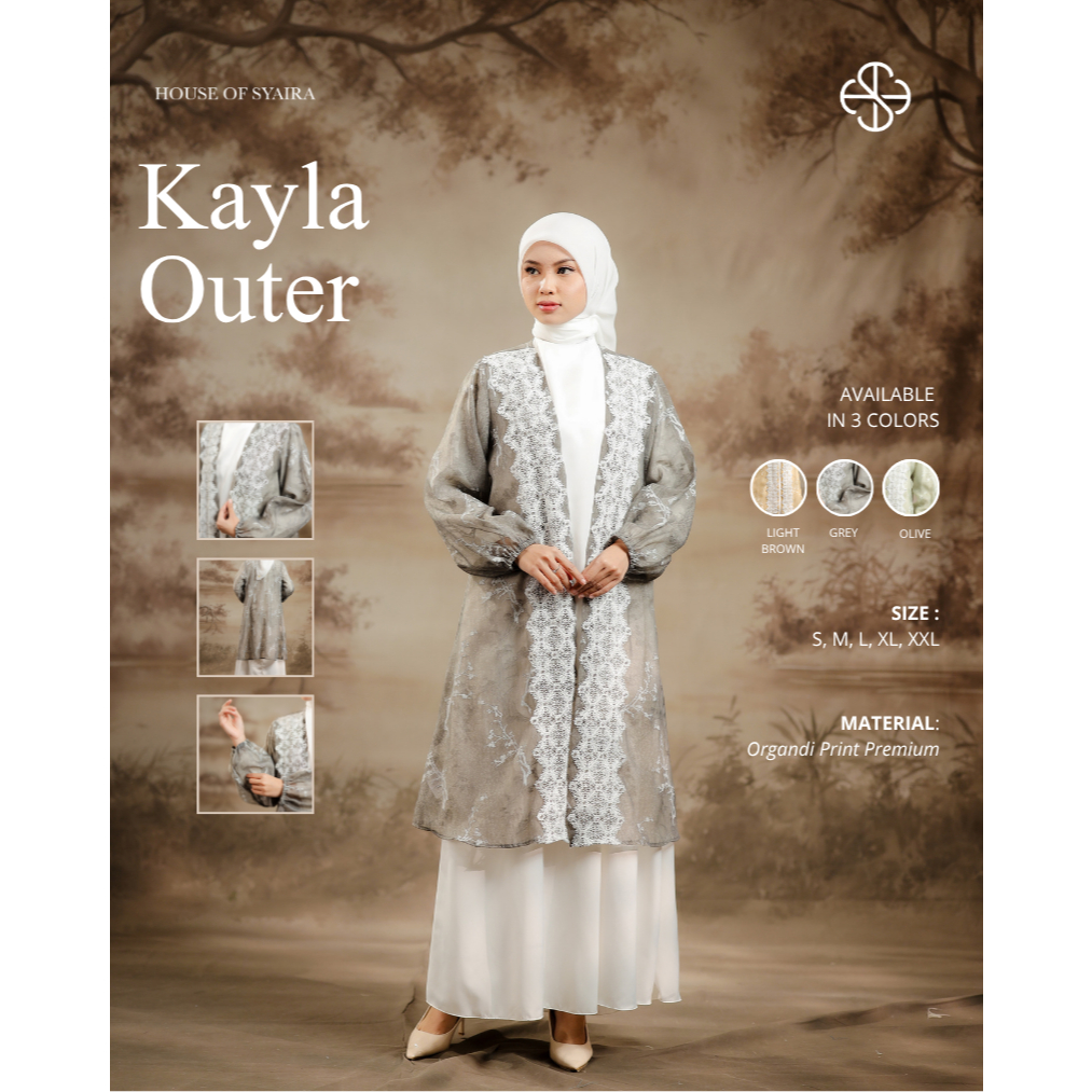 House of Syaira Kayla Outer - Outer Wanita Organdi Print Renda Bordir Payet Elegan