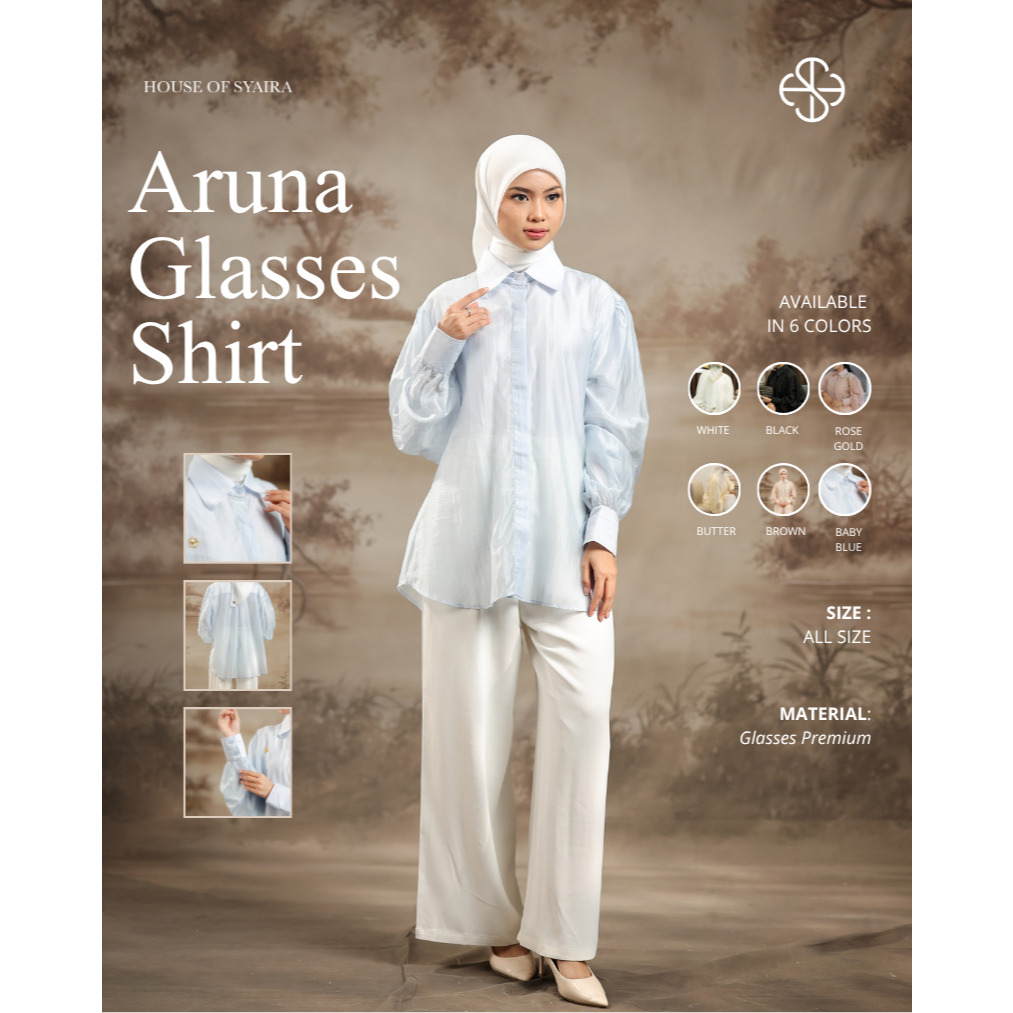 House of Syaira Aruna Glasses Shirt - Kemeja Wanita Glasses Premium Loose Fit Elegan