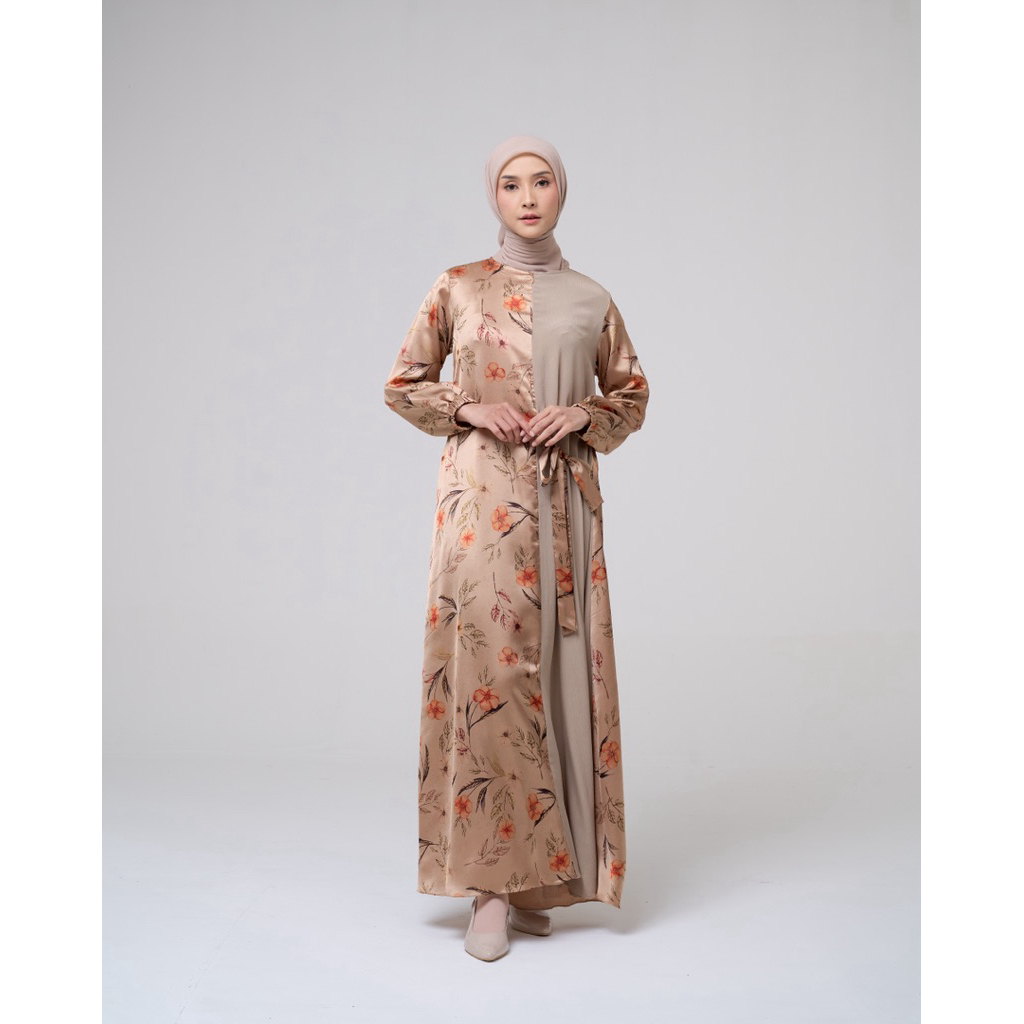 House of Syaira Amaris Dress - Dress Wanita Polycotton Satin Motif Bunga Elegan