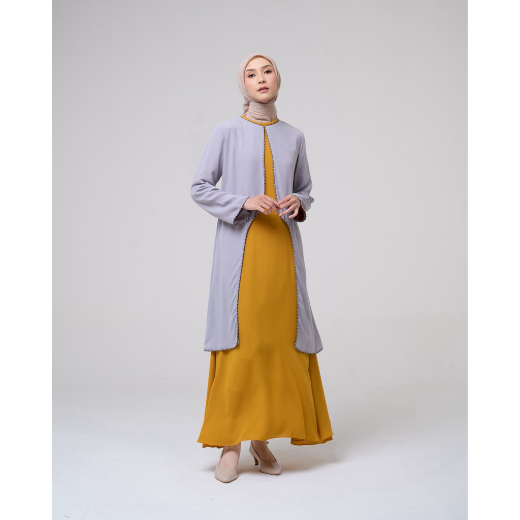House of Syaira Nayla Dress - Dress Wanita Crepe Silk Satin Color Block Elegan