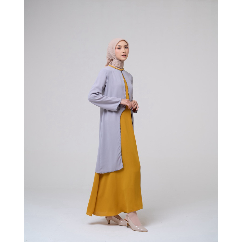 House of Syaira Nayla Dress - Dress Wanita Crepe Silk Satin Color Block Elegan