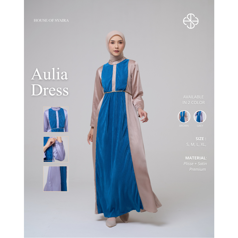 House of Syaira Aulia Dress - Dress Wanita Plisket Satin Premium Elegan