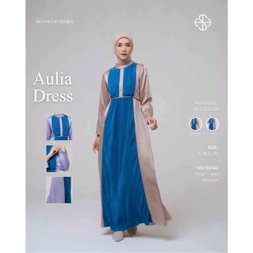 House of Syaira Aulia Dress - Dress Wanita Plisket Satin Premium Elegan
