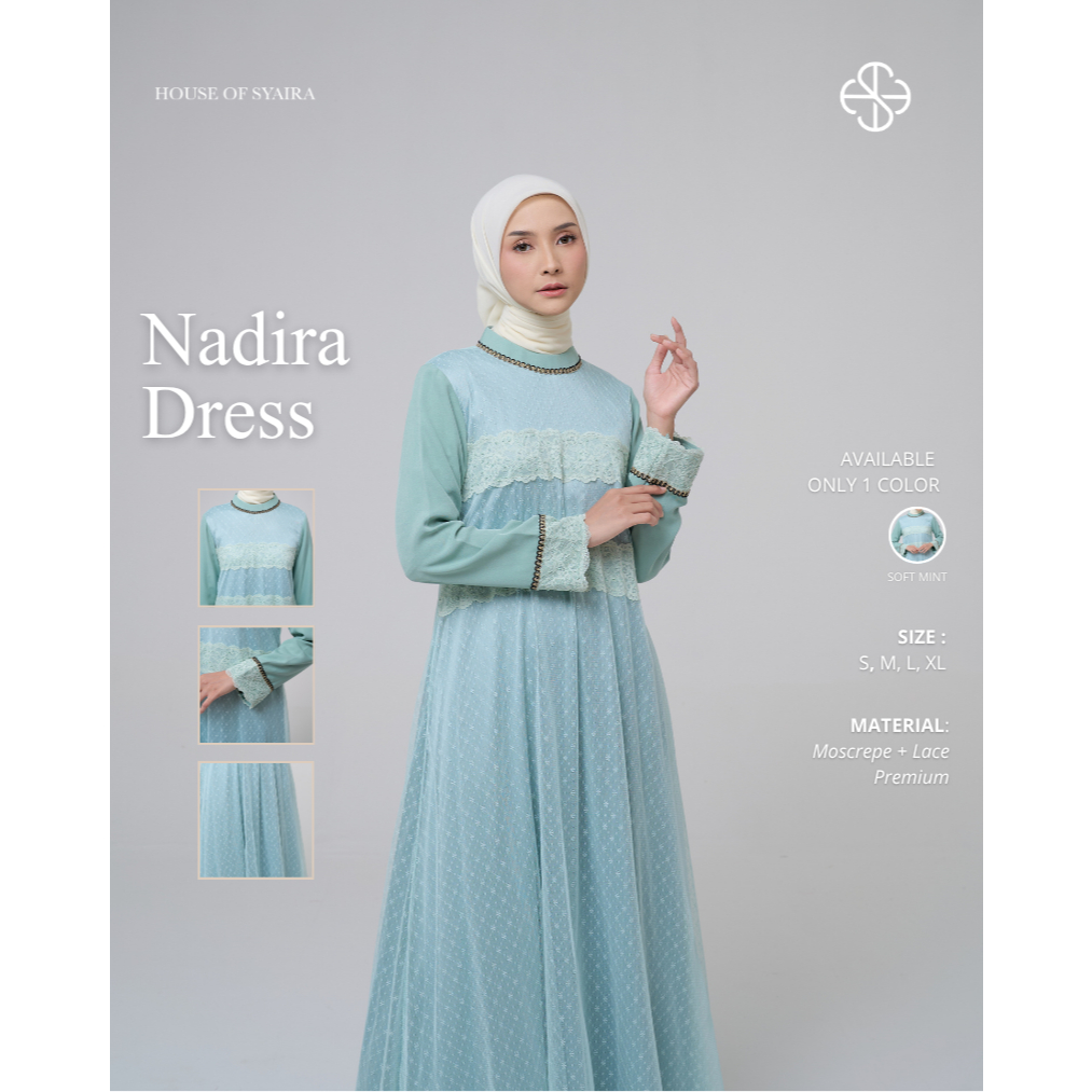 House of Syaira Nadira Dress - Dress Wanita Lace Premium Lengan Panjang Flowy