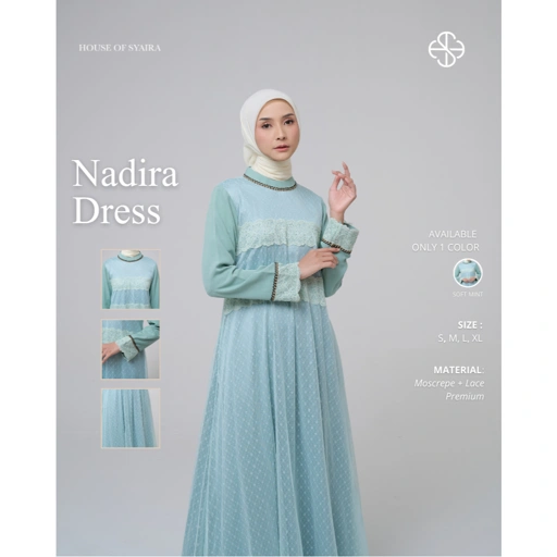 House of Syaira Nadira Dress - Dress Wanita Lace Premium Lengan Panjang Flowy