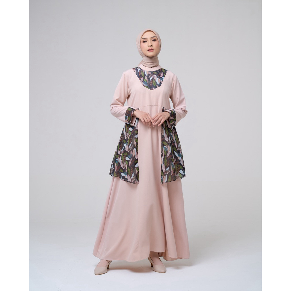 House of Syaira Aveline Dress - Dress Wanita Polycotton Motif Batik Daun Loose Fit