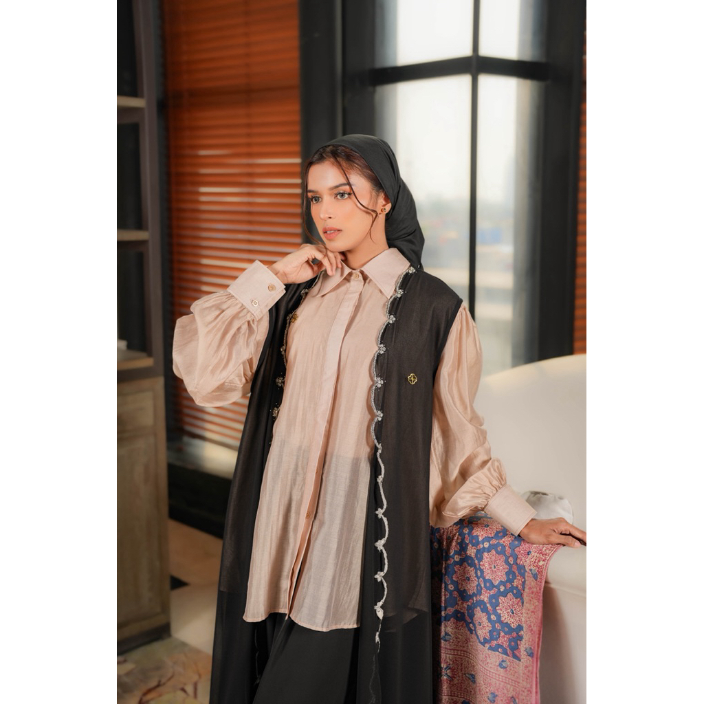 House of Syaira Nala Outer Semanggi Series - Outer Wanita Ceruty Renda Payet Elegan Panjang