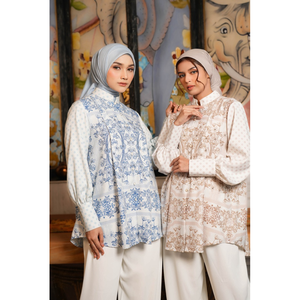 House of Syaira Anantari Blouse Semanggi Series - Blouse Wanita Printed Twill Motif Floral Payet Elegan