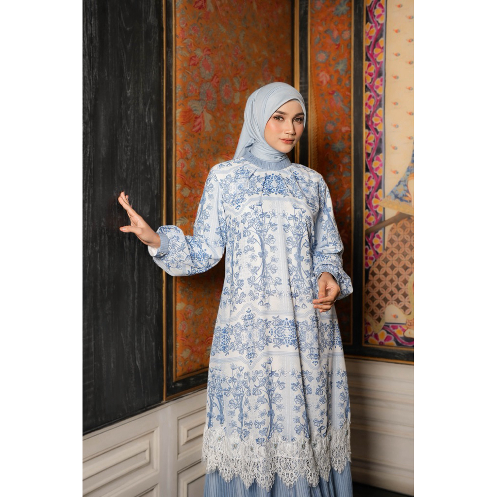 House of Syaira Candrawati Dress Semanggi Series - Maxi Dress Wanita Ceruty Printing Chiffon Plisket Elegan