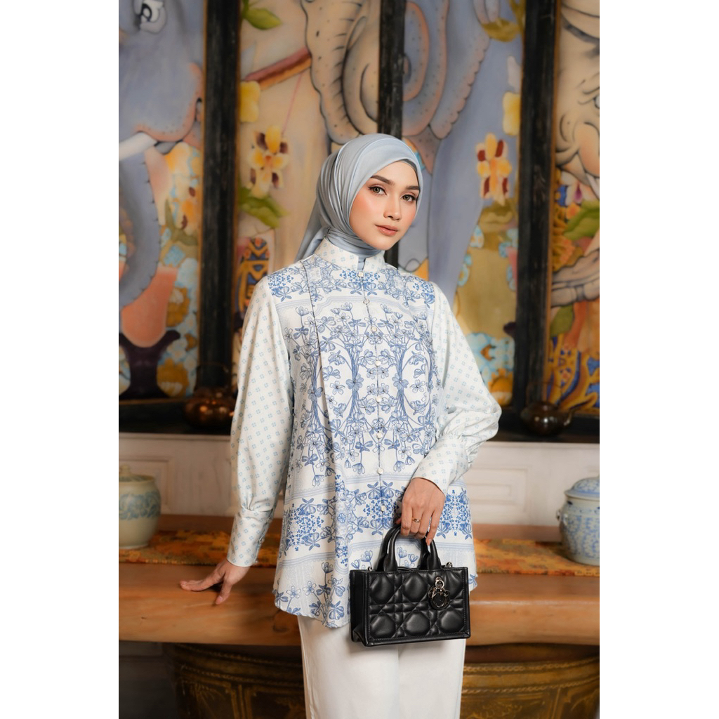 House of Syaira Anantari Blouse Semanggi Series - Blouse Wanita Printed Twill Motif Floral Payet Elegan