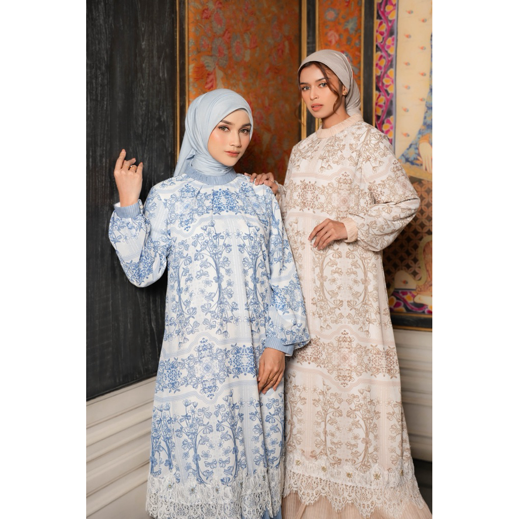 House of Syaira Candrawati Dress Semanggi Series - Maxi Dress Wanita Ceruty Printing Chiffon Plisket Elegan