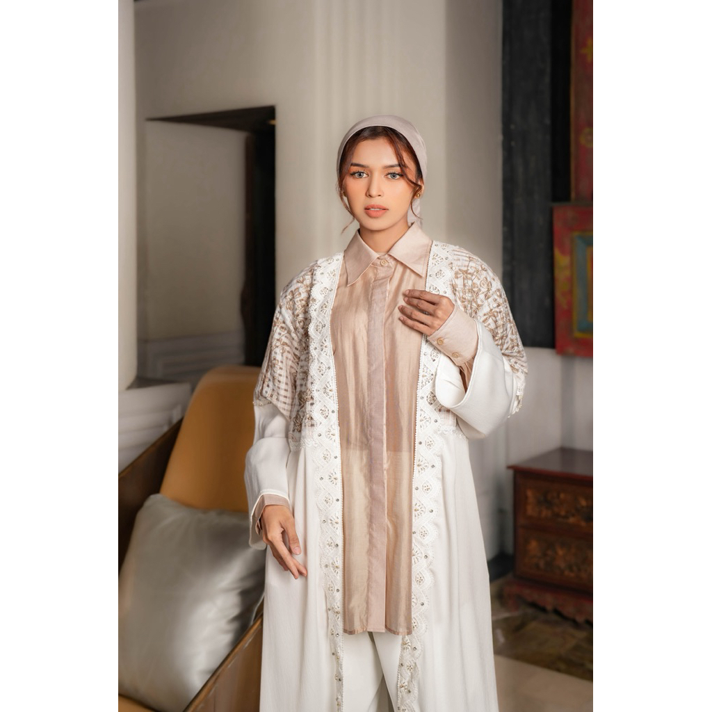 House of Syaira Haira Outer Semanggi Series - Outer Wanita Silk Organza Printing Renda Payet Elegan