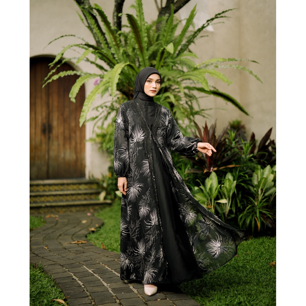House of Syaira Firda Outer - Outer Wanita Chiffon Flowly Motif Floral Elegan Lengan Panjang