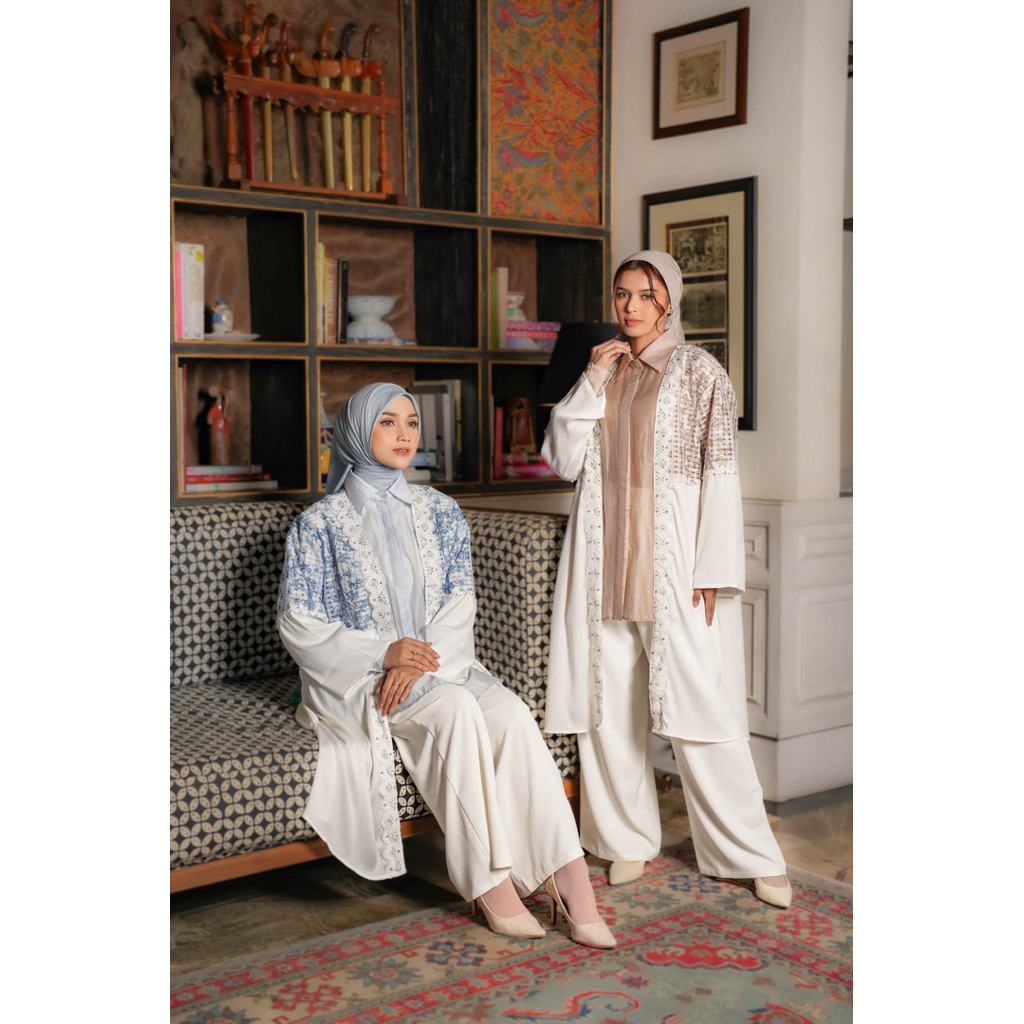 House of Syaira Haira Outer Semanggi Series - Outer Wanita Silk Organza Printing Renda Payet Elegan