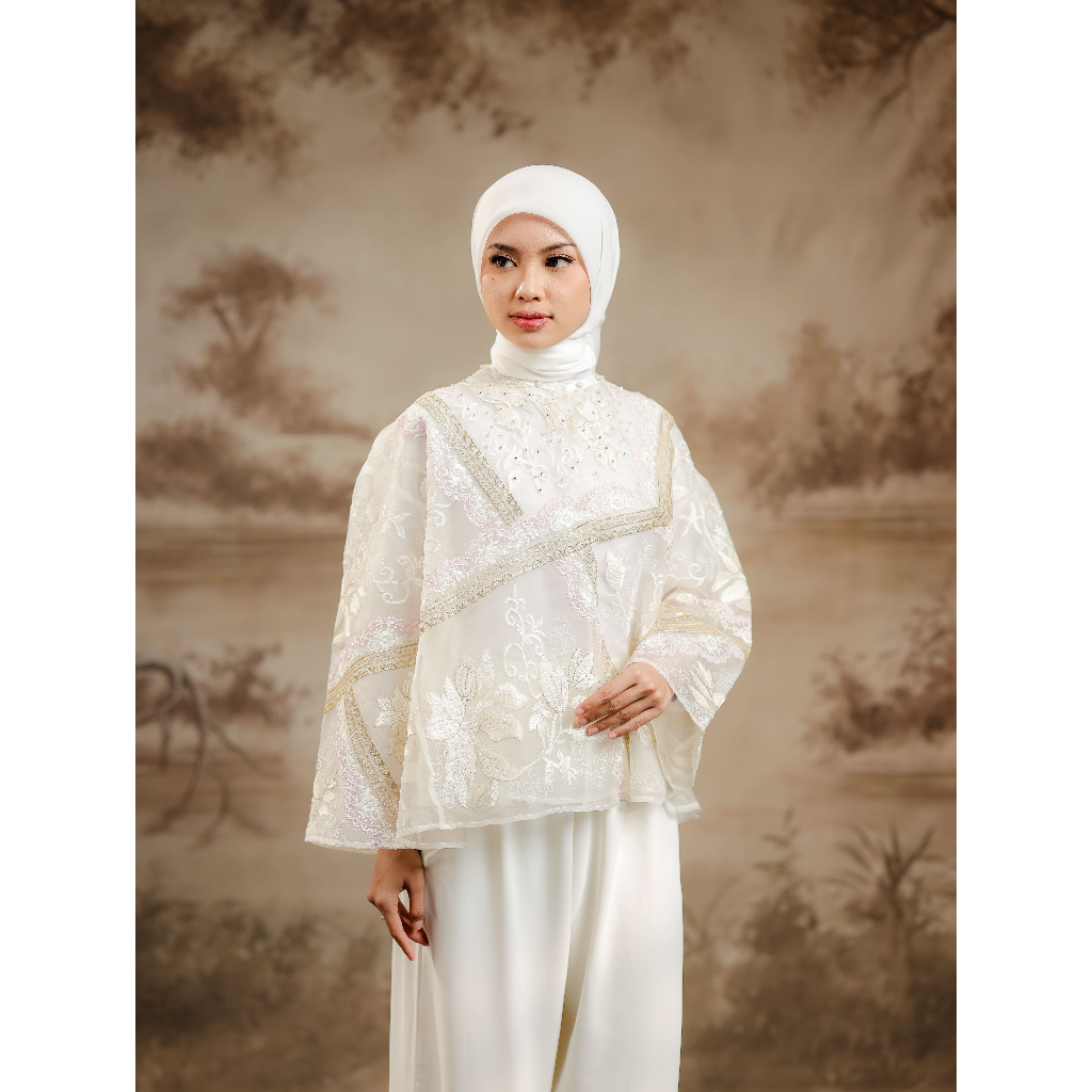 House of Syaira Nahira Outer - Outer Wanita Organza Bordir Payet Elegan Lengan Flare