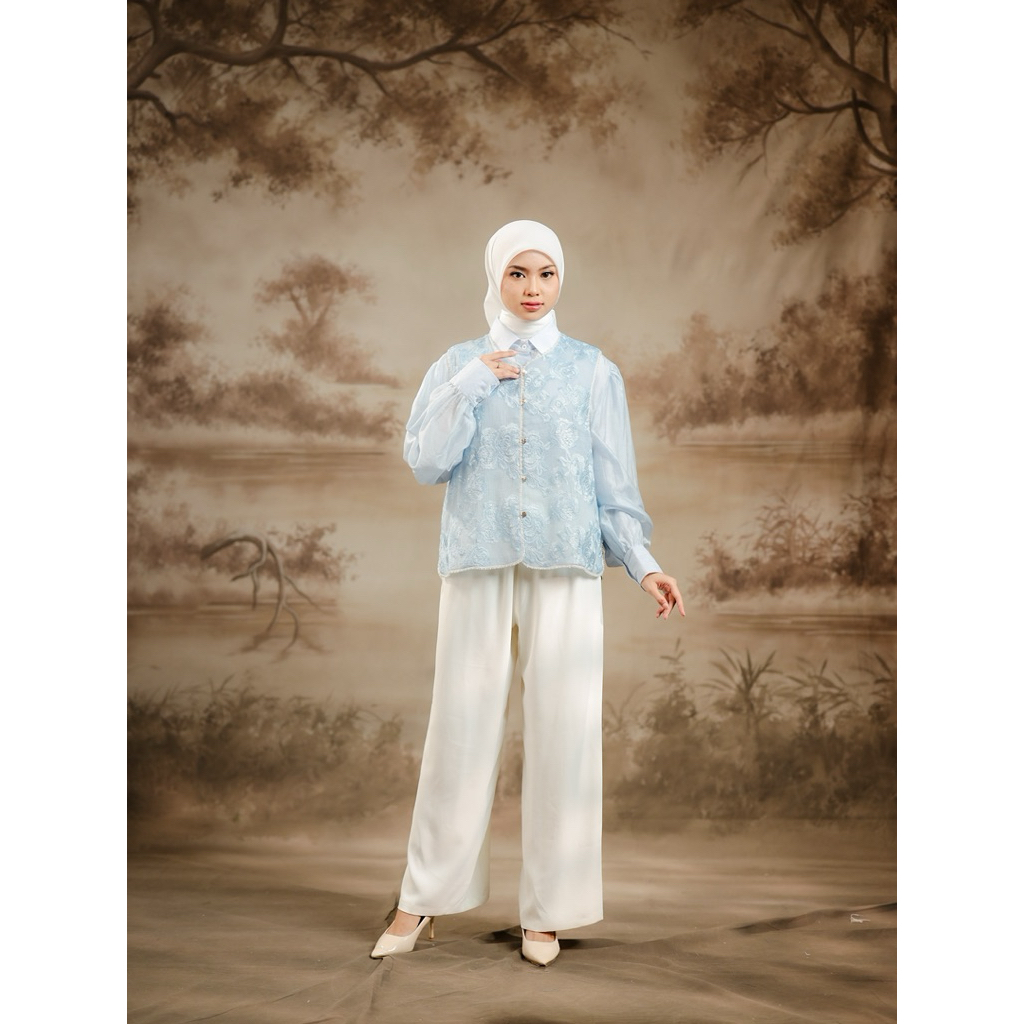 House of Syaira Ridya Outer - Outer Vest Wanita Organza Floral Payet Elegan