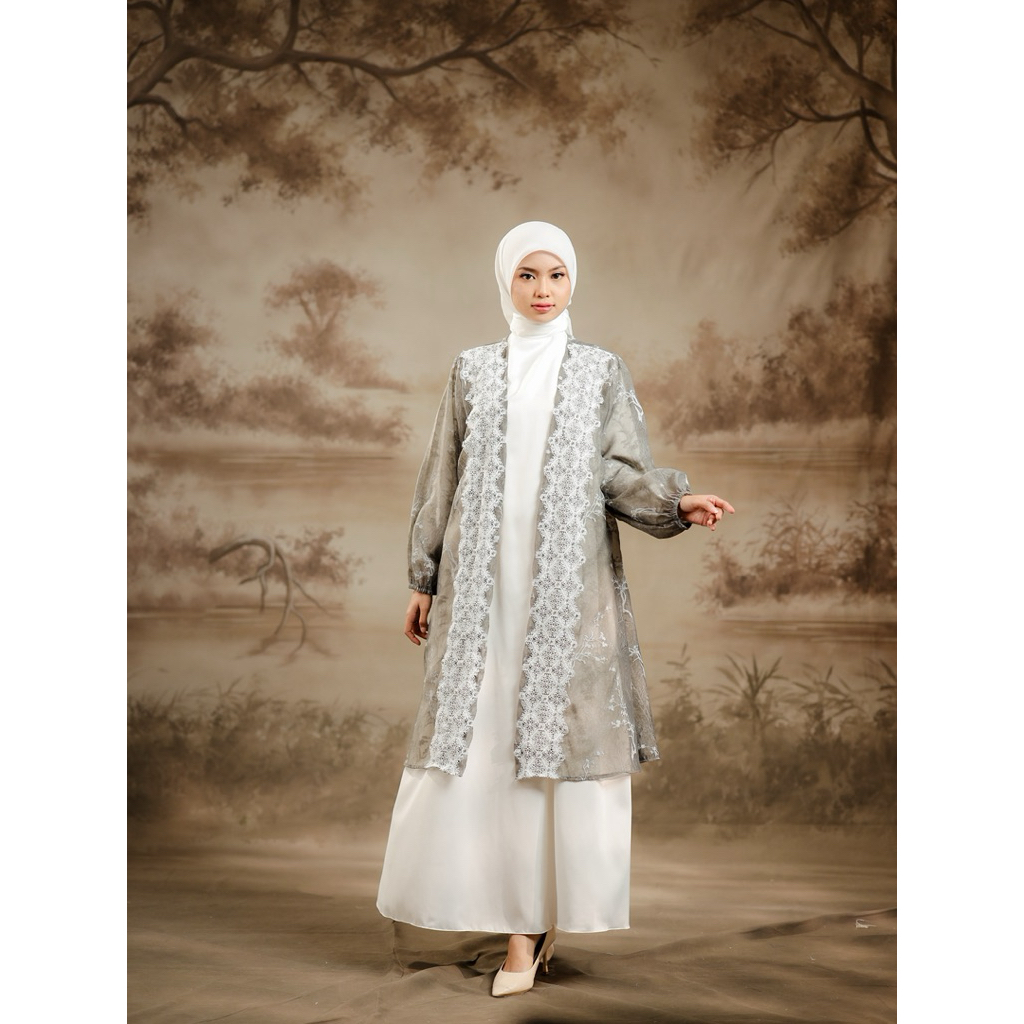 House of Syaira Kayla Outer - Outer Wanita Organdi Print Renda Bordir Payet Elegan