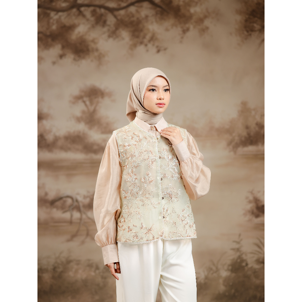 House of Syaira Nabila Outer - Outer Wanita Organza Bordir Payet Elegan Sleeveless