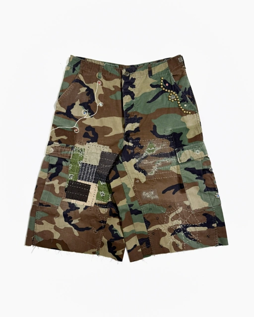 Image of Reworked BDU Camo Cargo Over Shorts - 0000