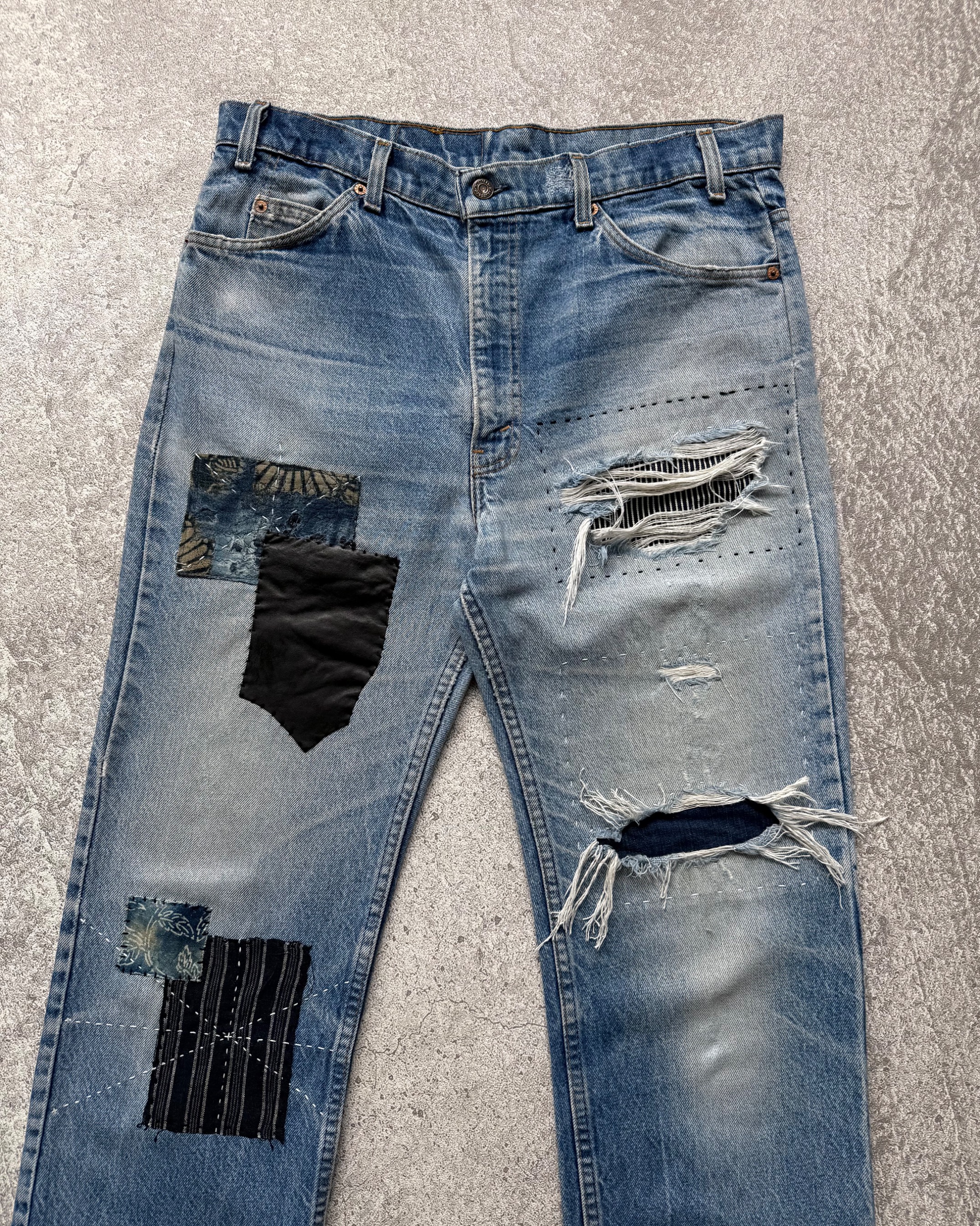 NO.031 REWORKED LEVI'S 517 BOOTCUT JEANS LIGHT BLUE 