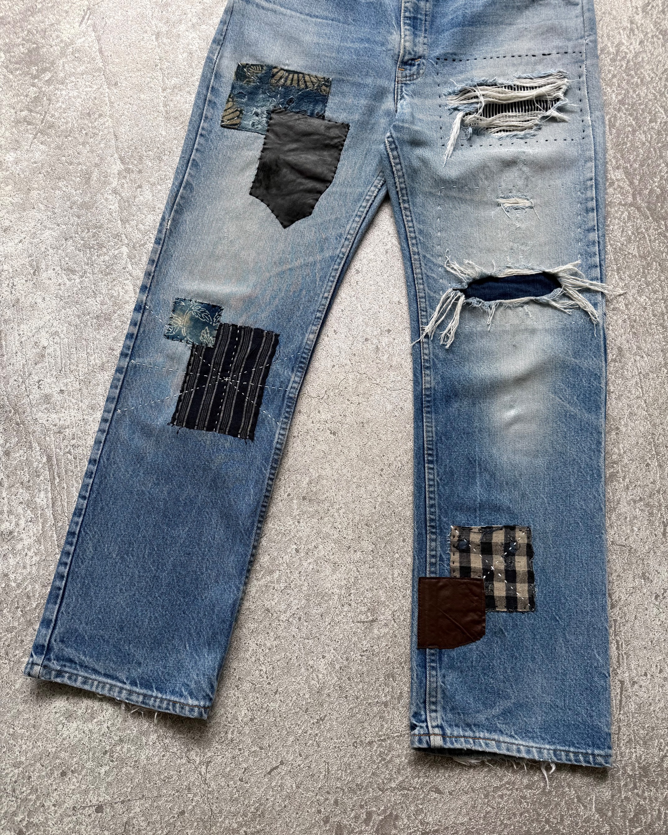 NO.031 REWORKED LEVI'S 517 BOOTCUT JEANS LIGHT BLUE 