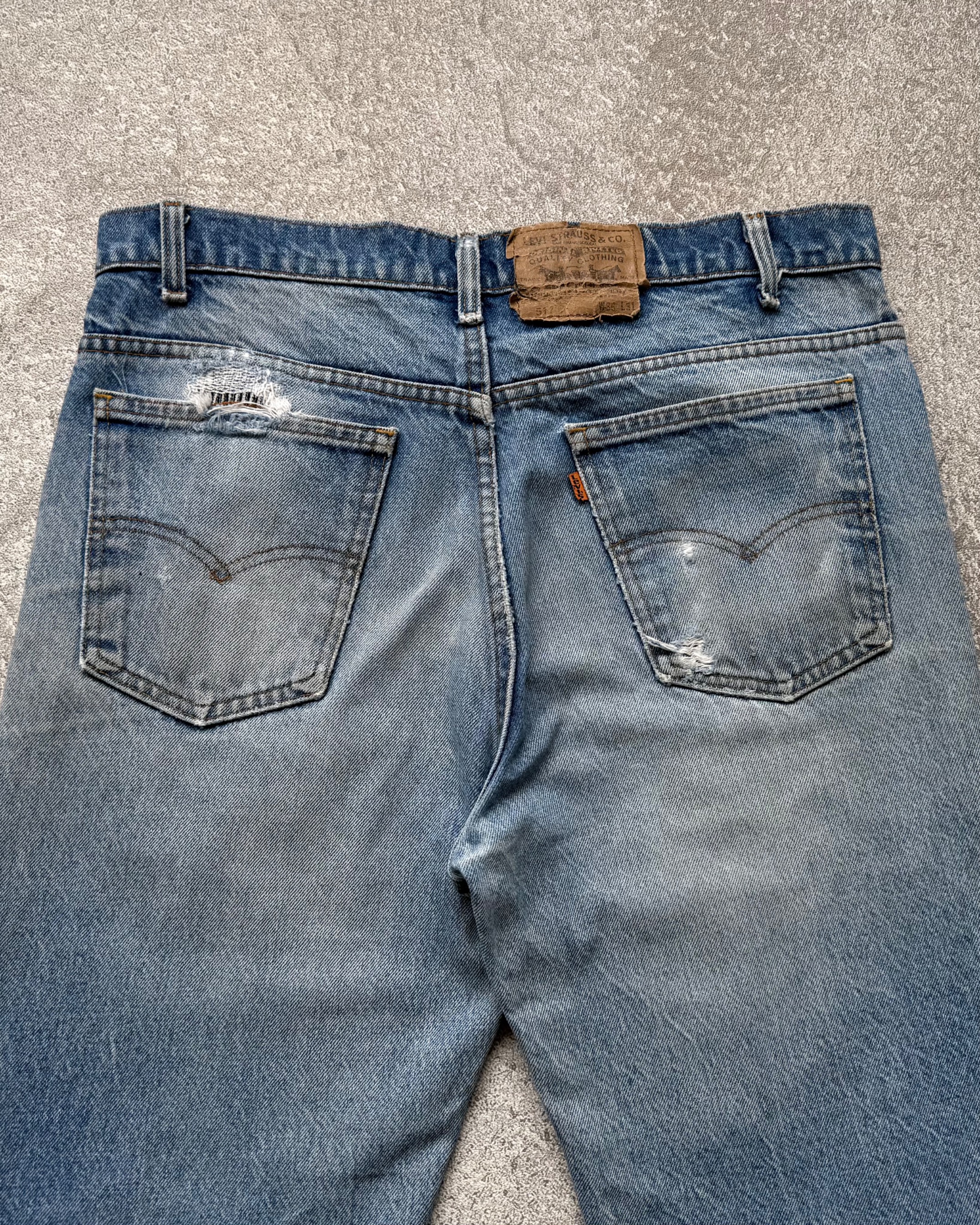 NO.031 REWORKED LEVI'S 517 BOOTCUT JEANS LIGHT BLUE 